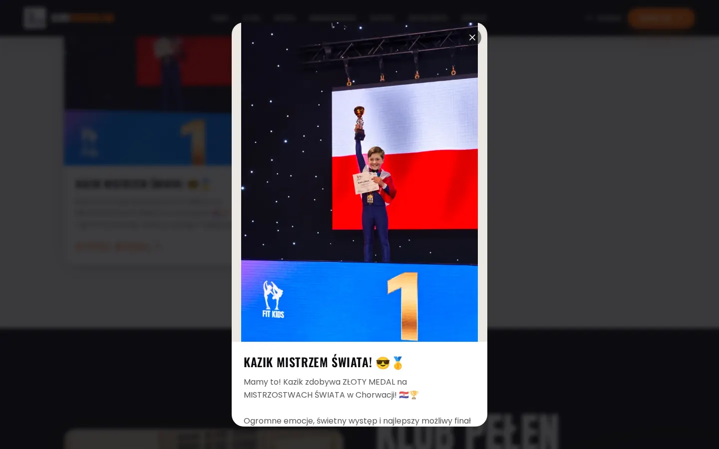Okno z pełną treścią aktualności na stronie AcroAdrenalina